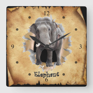 Elephant Breaks Through Paper Bag Clock! ~ Square Wall Clock