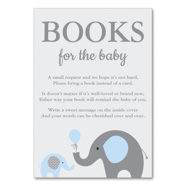 Elephant Bring a Book Cards in Blue and Grey (Front)