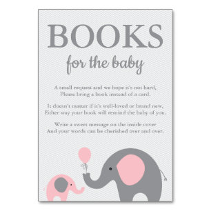 Elephant Bring a Book Cards in Pink and Grey
