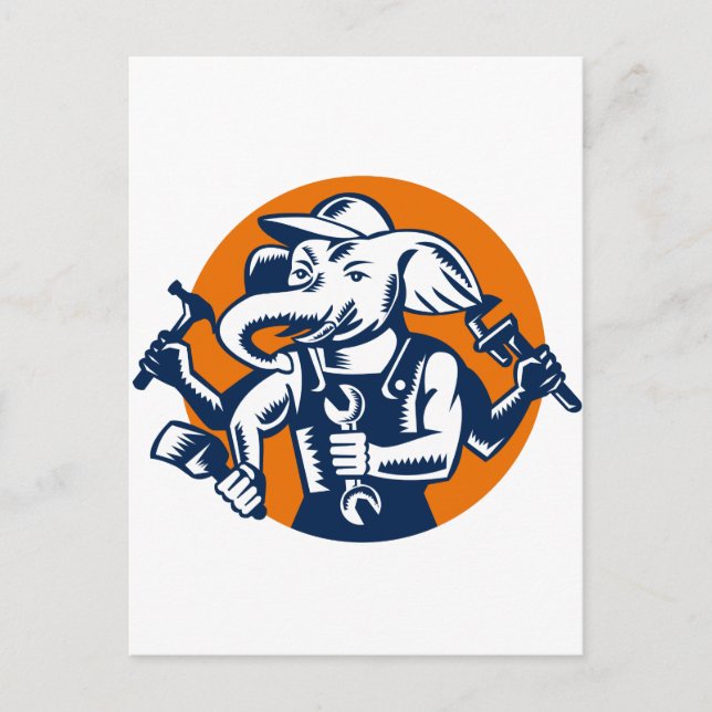 Elephant Builder Plumber Mechanic Painter Circle R Postcard (Front)