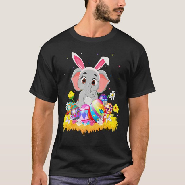 Elephant Bunny Easter Egg  Funny Elephant Easter S T-Shirt (Front)