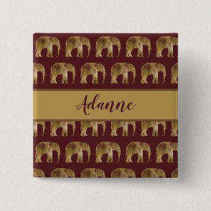 Elephant Burgundy and Gold Pattern 15 Cm Square Badge