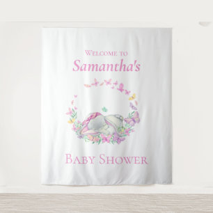  Elephant Butterflies Baby Shower backdrop Tapestry