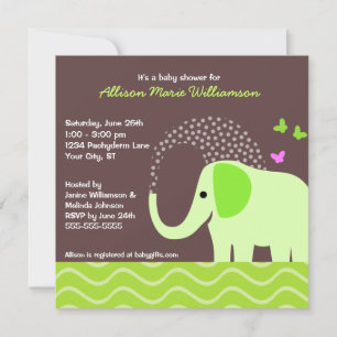 Elephant & Butterflies Baby Shower Invitation
