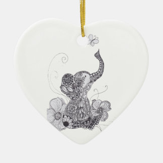 Elephant Butterfly Ceramic Ornament