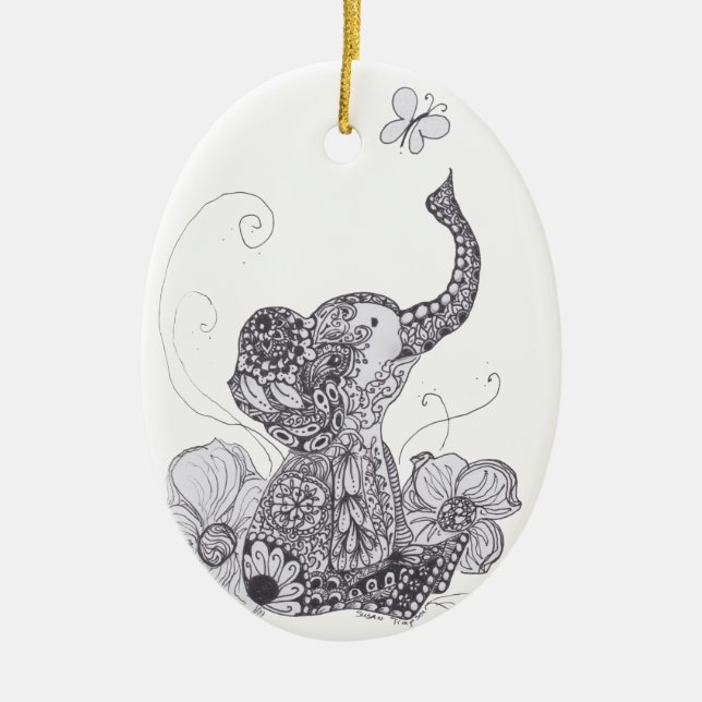 Elephant Butterfly Ceramic Ornament (Front)