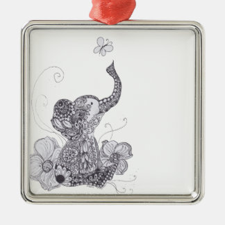 Elephant Butterfly Metal Ornament