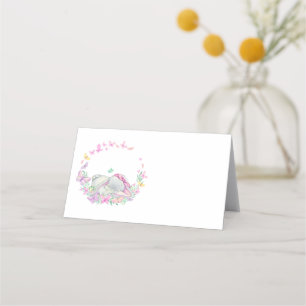 Elephant Butterfly Pink Button Place Card
