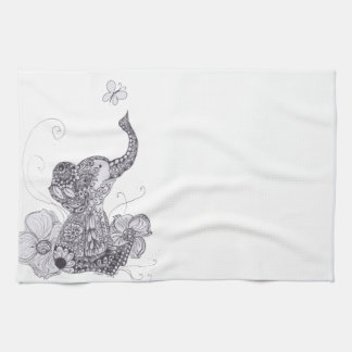 Elephant Butterfly Tea Towel