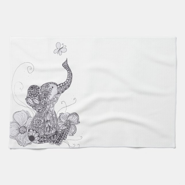 Elephant Butterfly Tea Towel (Horizontal)