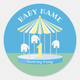 Elephant Carousel Colourful 1st Classic Round Stic Classic Round Sticker