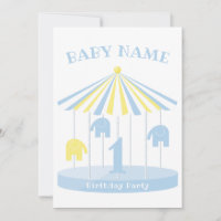 Elephant Carousel Colourful First Invitation