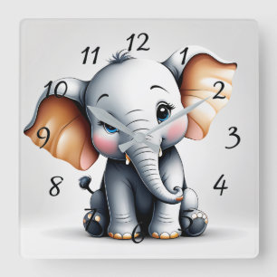 Elephant cartoon square wall clock