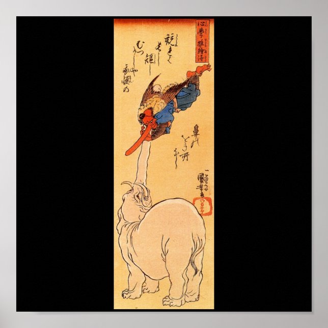 Elephant catching a flying Tengu. Circa 1800's Poster (Front)