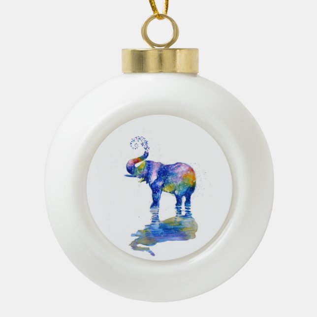 Elephant Ceramic Ball Christmas Ornament (Front)