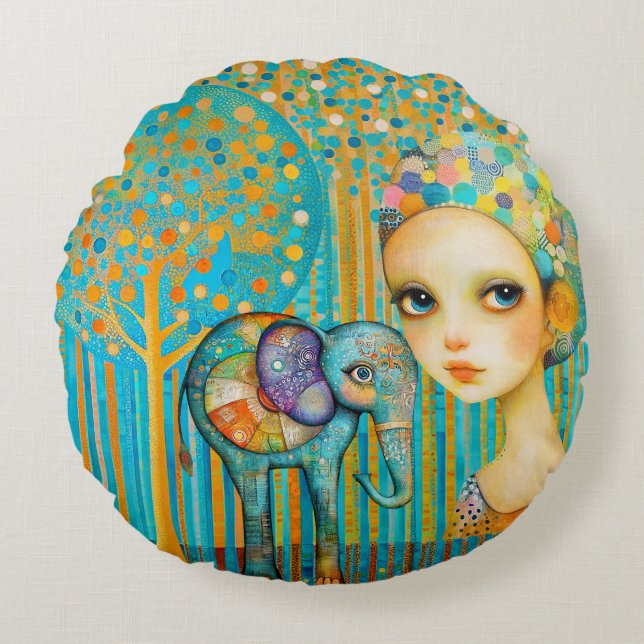 Elephant Charm Round Cushion (Front)