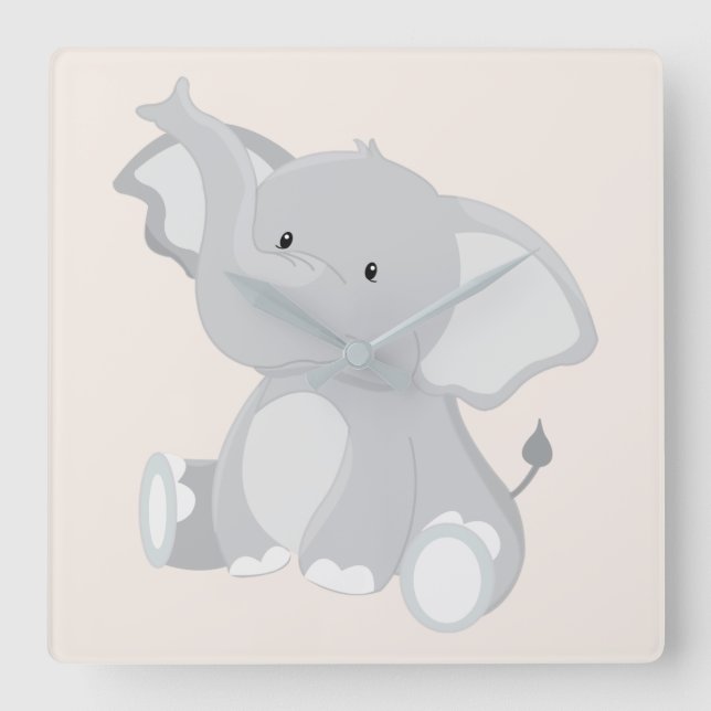 Elephant Charm Square Wall Clock (Front)