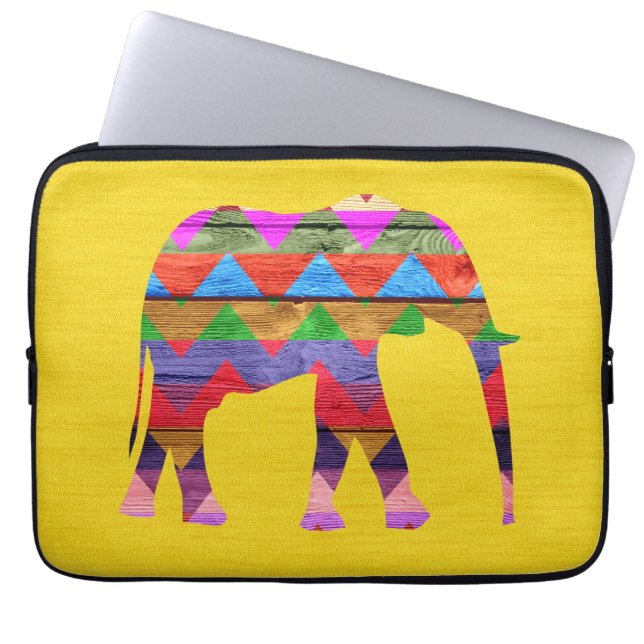 Elephant Chevron Pattern on Wood Laptop Sleeve (Front)