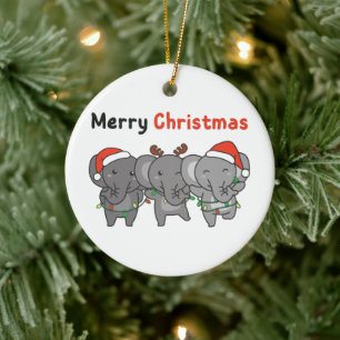 Elephant Christmas Animals Elephants Merry Ceramic Ornament