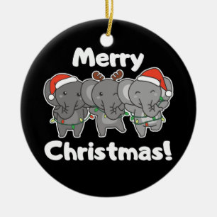 Elephant Christmas Animals Elephants Merry Ceramic Ornament