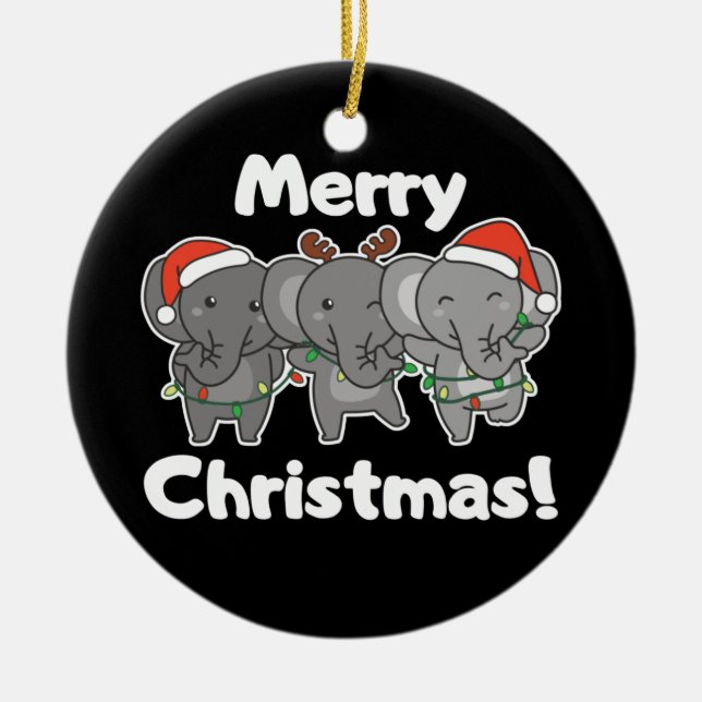 Elephant Christmas Animals Elephants Merry Ceramic Ornament (Front)