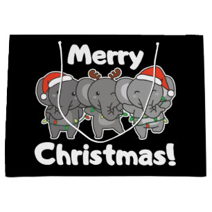 Elephant Christmas Animals Elephants Merry Large G Large Gift Bag