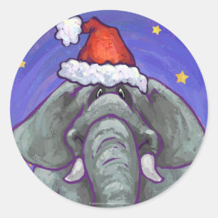 Elephant Christmas Classic Round Sticker