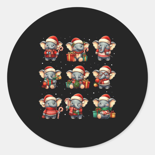 Elephant Christmas Funny Elephant Lover Pajama Men Classic Round Sticker (Front)