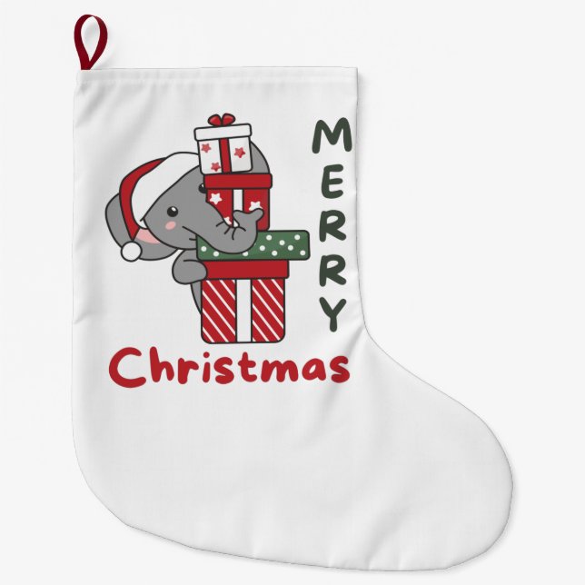 Elephant Christmas Gift Winter Animals Elephant Large Christmas Stocking (Front)