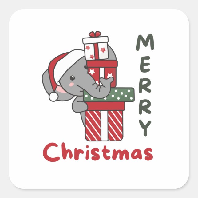 Elephant Christmas Gift Winter Animals Elephant Square Sticker (Front)
