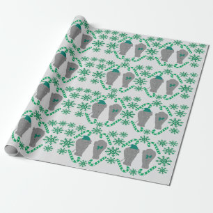 Elephant Christmas green wrapping paper