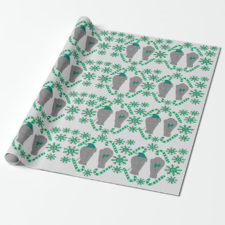 Elephant Christmas green wrapping paper 