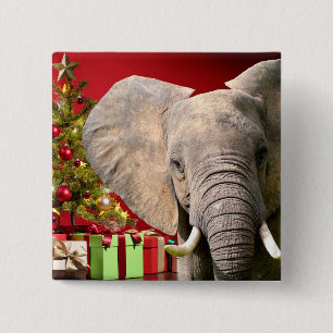 Elephant Christmas Greetings 15 Cm Square Badge