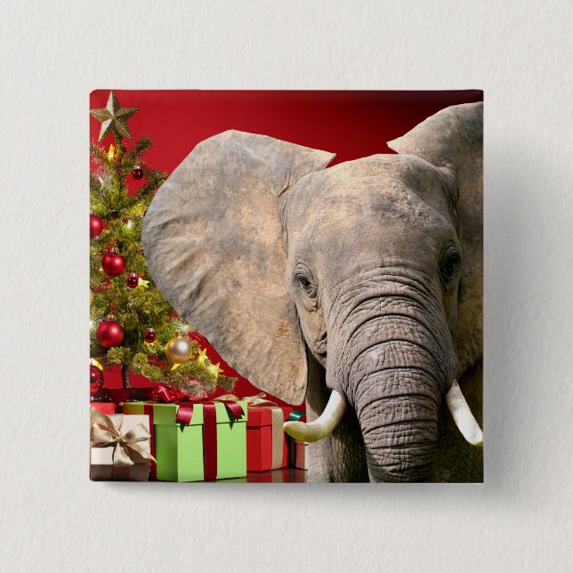 Elephant Christmas Greetings 15 Cm Square Badge (Front)