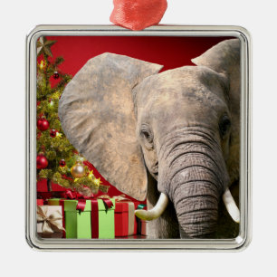 Elephant Christmas Greetings Metal Ornament