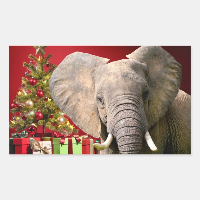 Elephant Christmas Greetings Rectangular Sticker (Front)