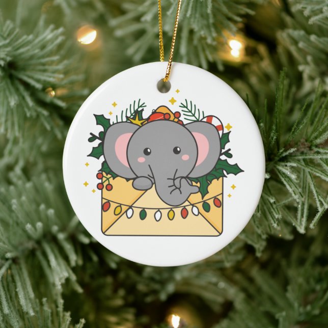 Elephant Christmas Letter Winter Animals Elephants Ceramic Ornament (Tree)