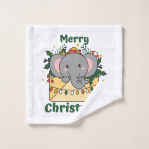 Elephant Christmas Letter Winter Animals Elephants Wash Cloth