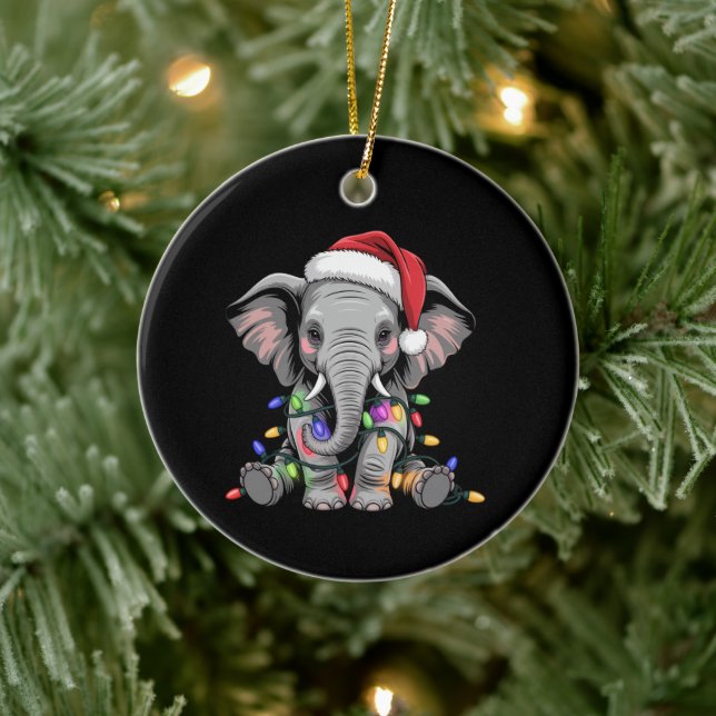 Elephant Christmas Lights Xmas Holiday Wild Animal Ceramic Ornament (Tree)