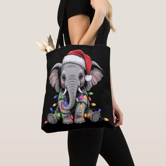 Elephant Christmas Lights Xmas Holiday Wild Animal Tote Bag (Close Up)