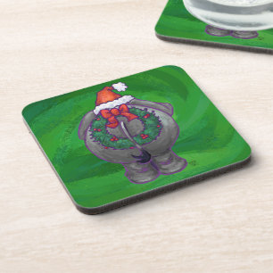 Elephant Christmas On Green Coaster