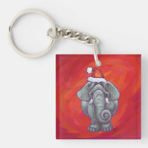 Elephant Christmas On Red Key Ring