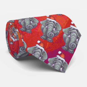 Elephant Christmas On Red Tie