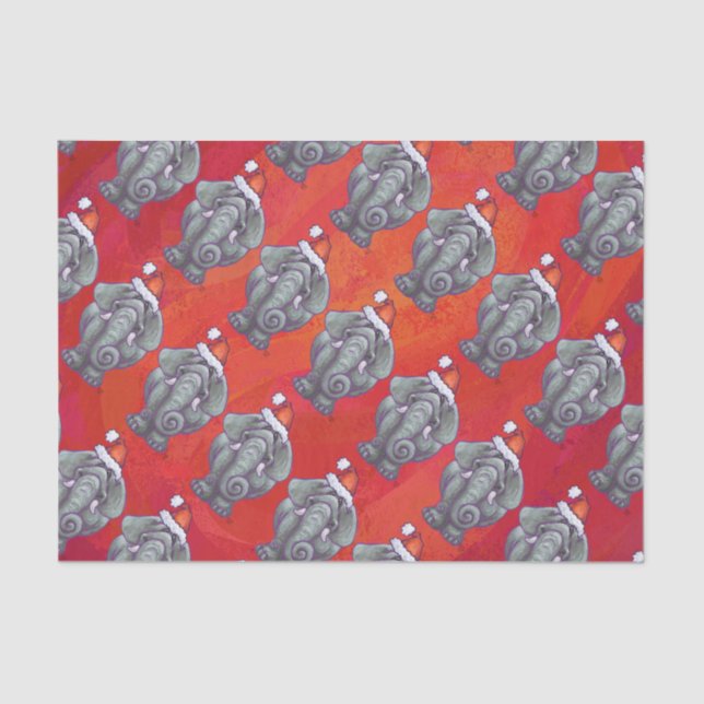 Elephant Christmas On Red Tissue Paper (Front)