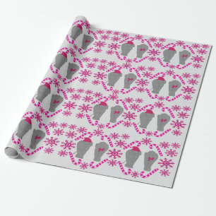 Elephant Christmas pink wrapping paper 