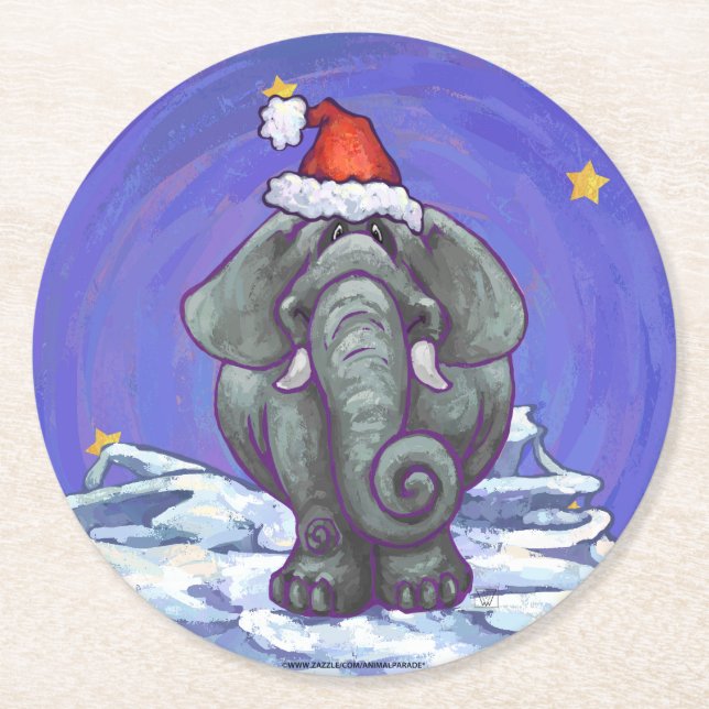 Elephant Christmas Round Paper Coaster (Front)