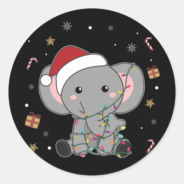 Elephant Christmas Snow Winter Animals Elephants C Classic Round Sticker (Front)