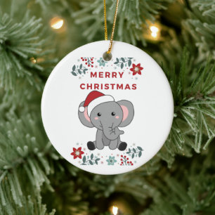 Elephant Christmas Snow Winter Animals Elephants Ceramic Ornament