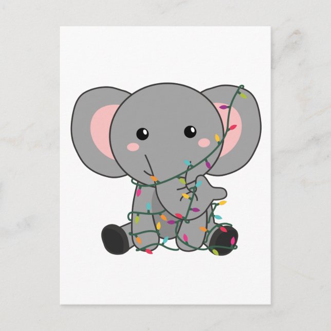 Elephant Christmas Snow Winter Animals Elephants Holiday Postcard (Front)