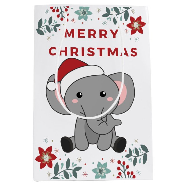 Elephant Christmas Snow Winter Animals Elephants Medium Gift Bag (Front)